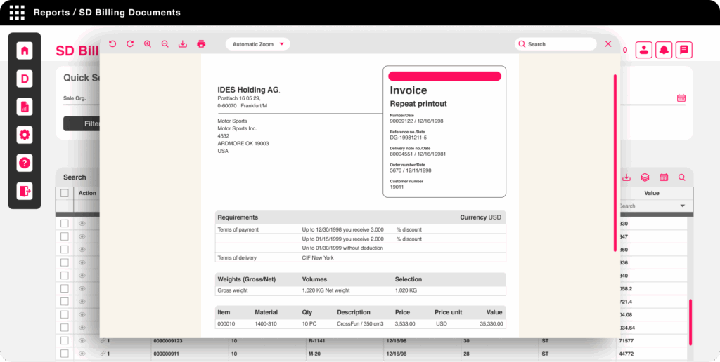 Report SD Billing Documents